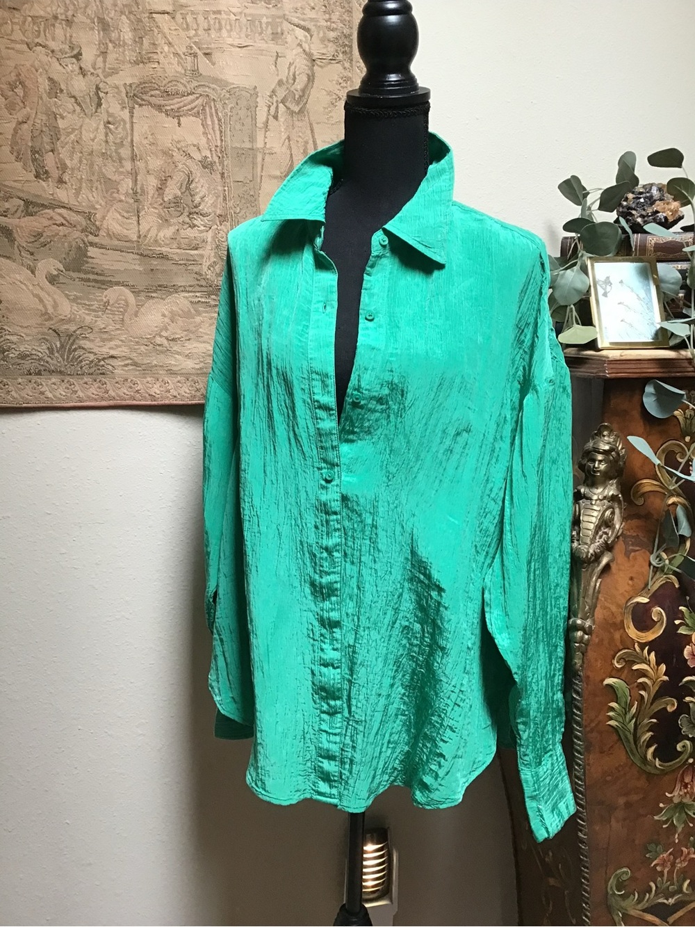 Express Women's Teal Green Button-Down Shirt